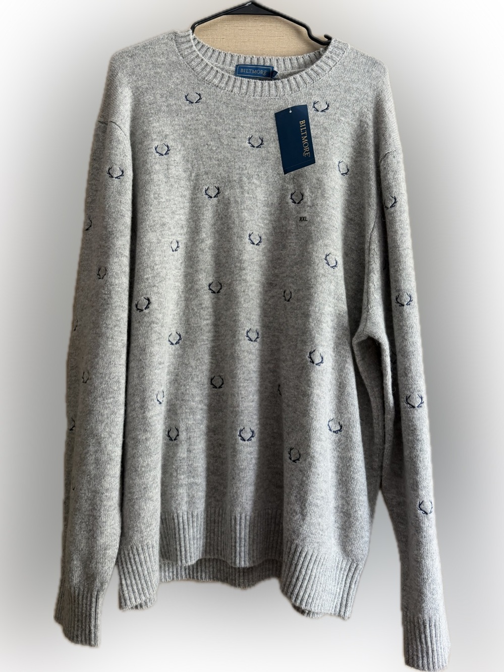 Women's Gray Crewneck Sweater with Navy Accent